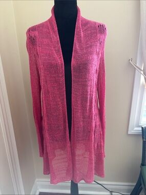 Eileen Fisher Open-Front Lightweight Pink Knit Cardigan
